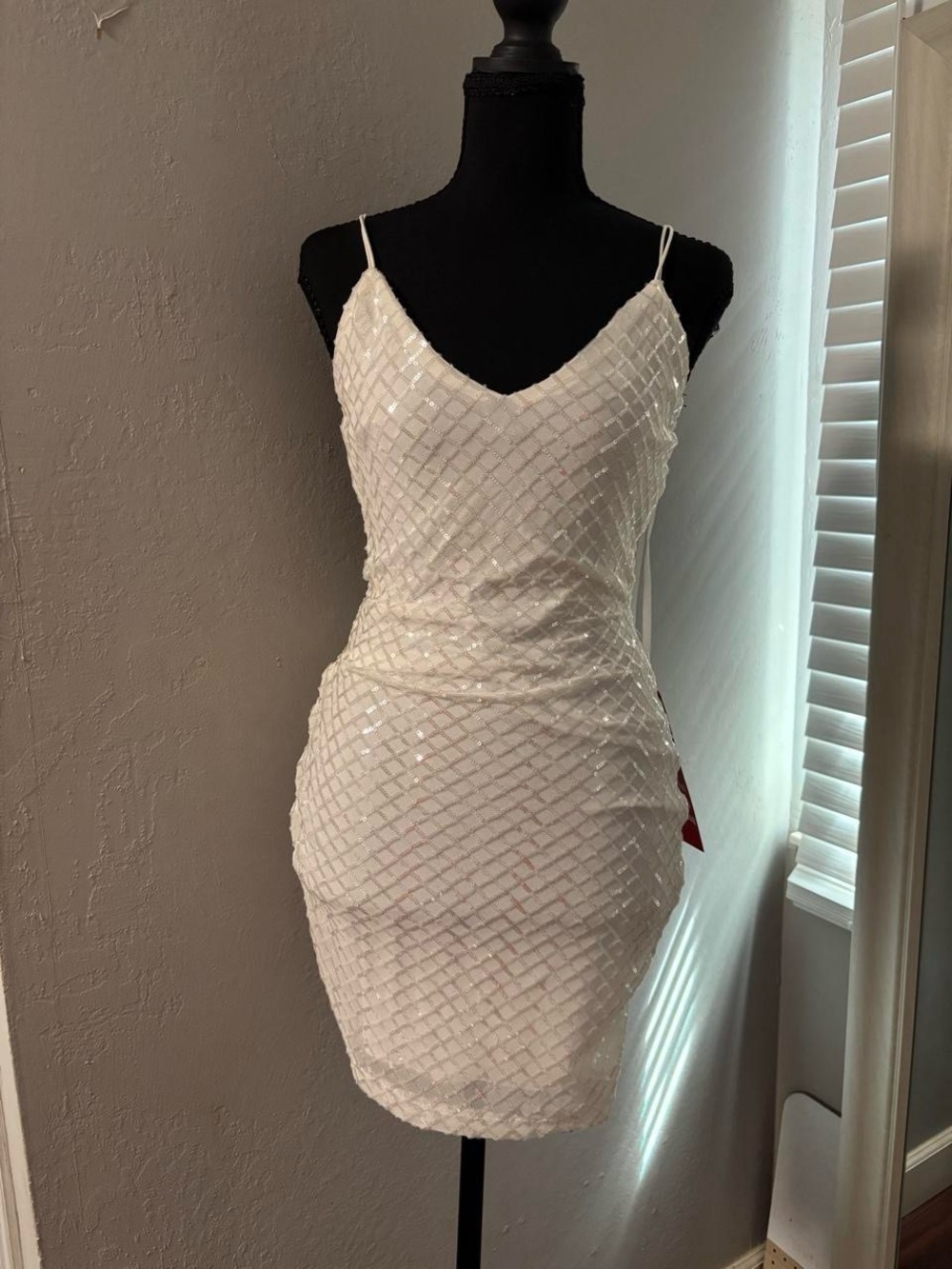 White Sequin Spaghetti-Strap Cocktail Dress